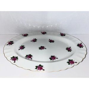 Vintage 1950s Bond Ware Porcelain Serving PlatterHand Painted Pink Roses 13 Inch